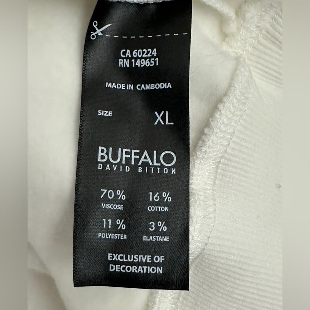 NWT Buffalo David Bitton White Pullover Hoodie Sweatshirt XL Neutral Minimalist - Thumbnail 7