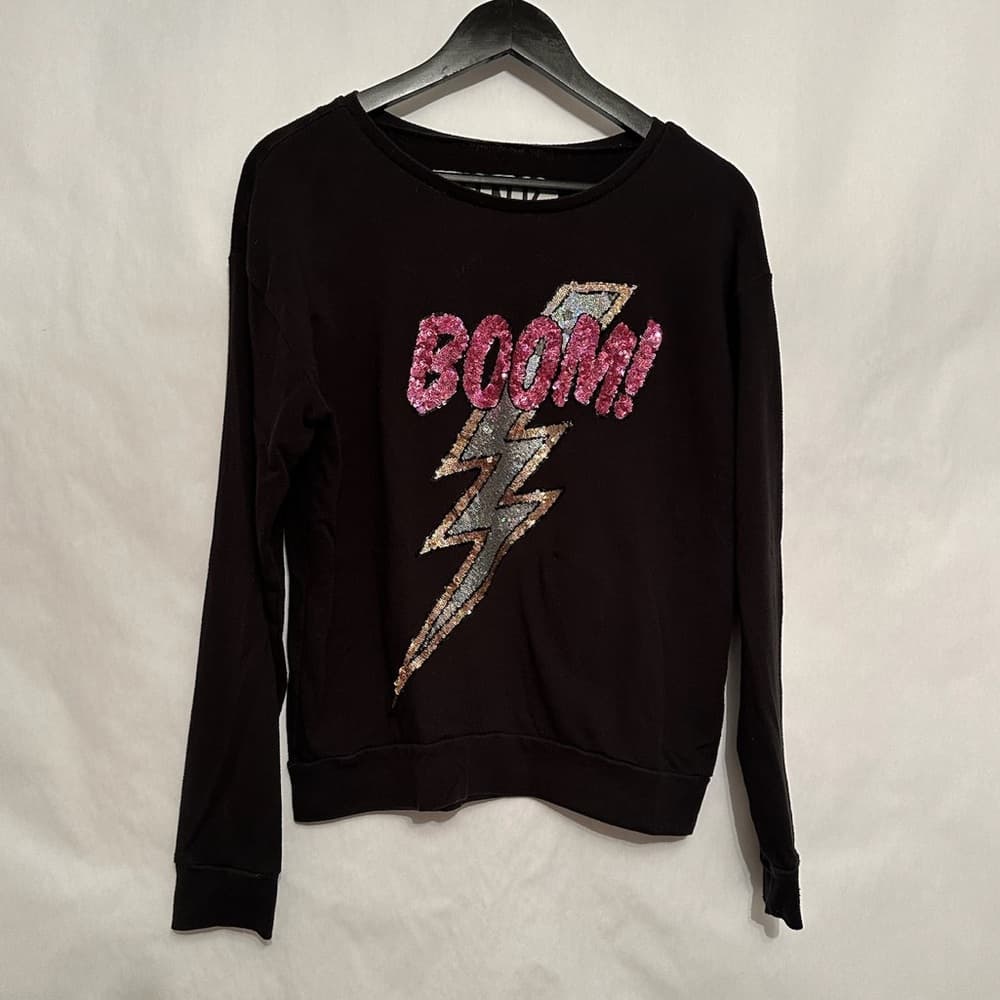 Victoria’s Secret PINK Sequin Boom Lightning Bolt Graphic Black Pullover Medium - Thumbnail 6