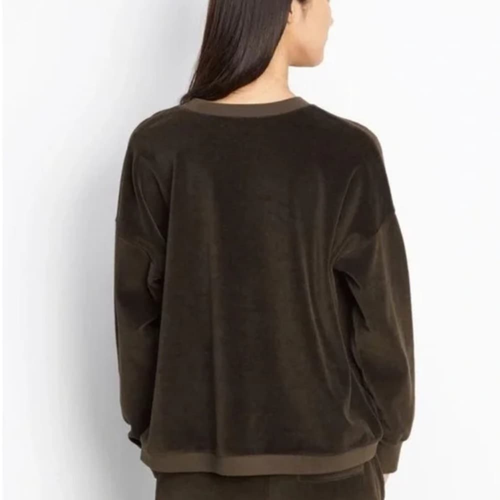 Vince Brown Velour Crewneck Pullover Longsleeve Sweatshirt X-Small Loungewear - Thumbnail 2