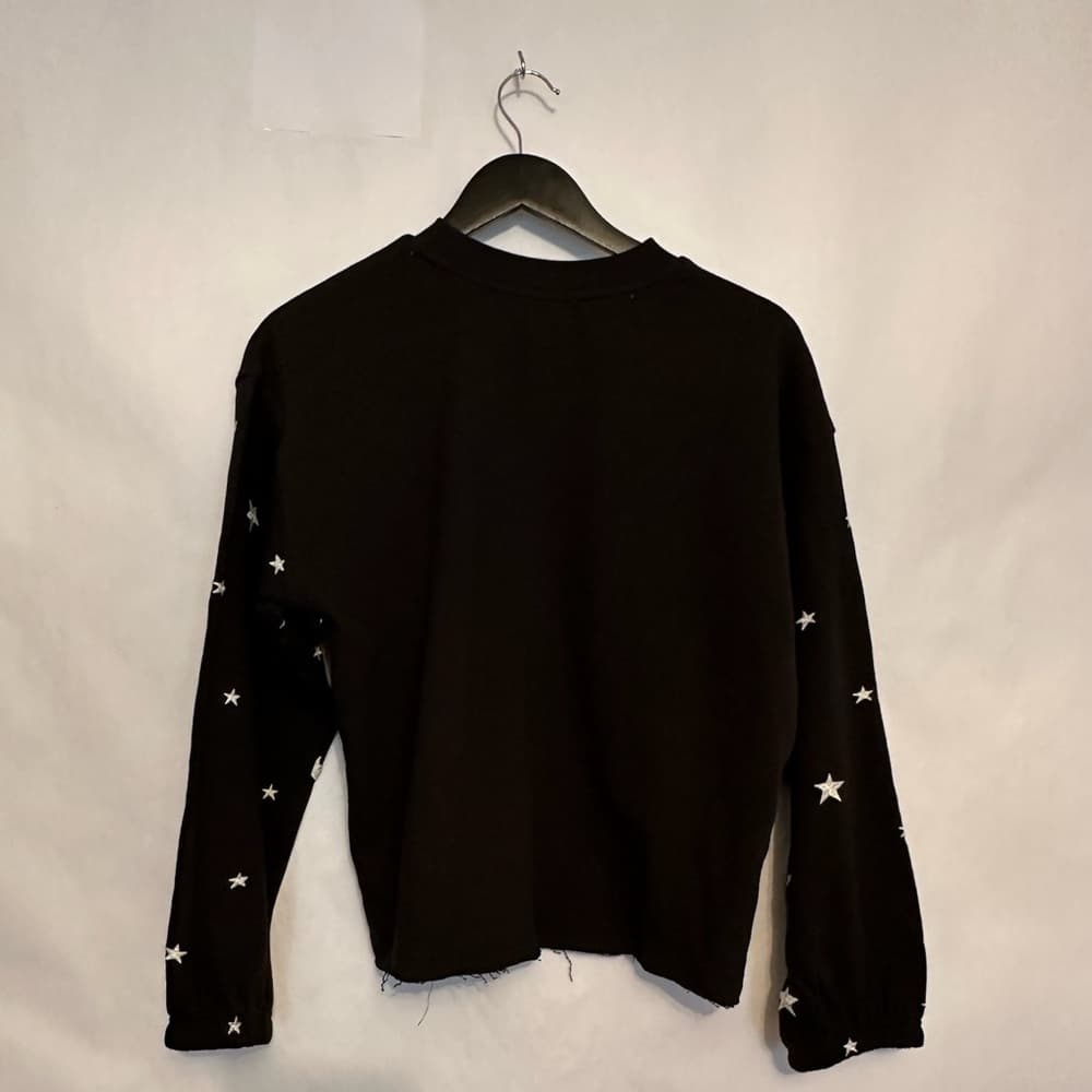 PJ Salvage Lightning Bolt & Star Black Sweatshirt Distressed Hem Design Small - Thumbnail 4