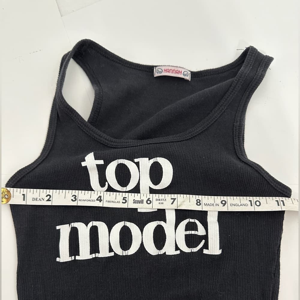 Hannah “Top Model” Black Ribbed Graphic Tank Y2K See Measurements (Likely XS) - Thumbnail 4