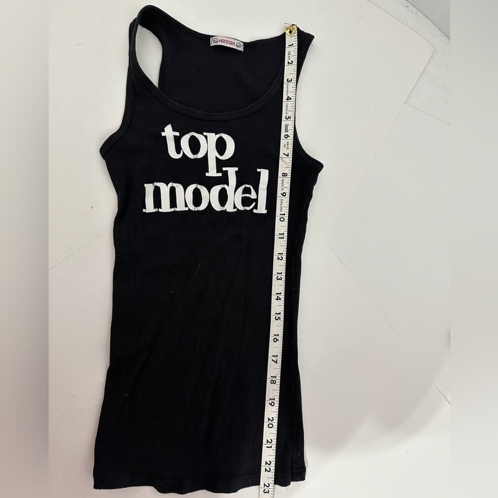 Hannah “Top Model” Black Ribbed Graphic Tank Y2K See Measurements (Likely XS) - Thumbnail 5
