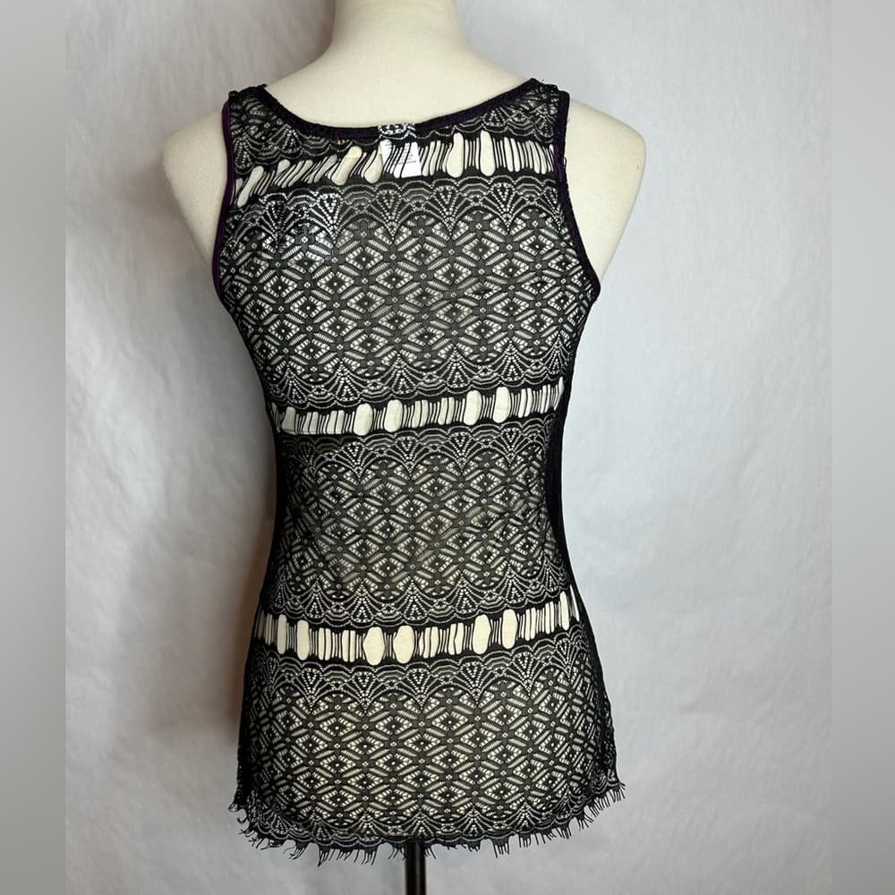 Aqua Blues Purple Tank with Black Lace Back and Sheer Panel Y2K Size Medium - Thumbnail 7