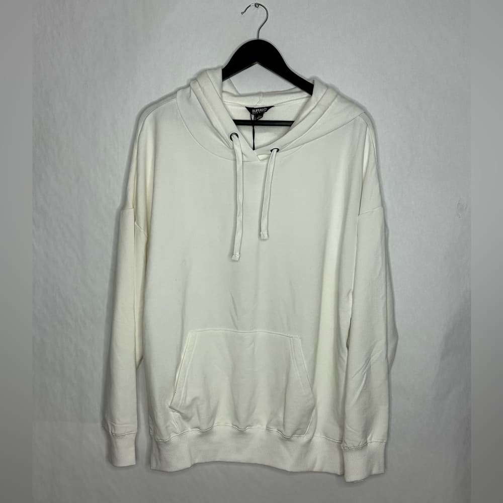 NWT Buffalo David Bitton White Pullover Hoodie Sweatshirt XL Neutral Minimalist - Thumbnail 5