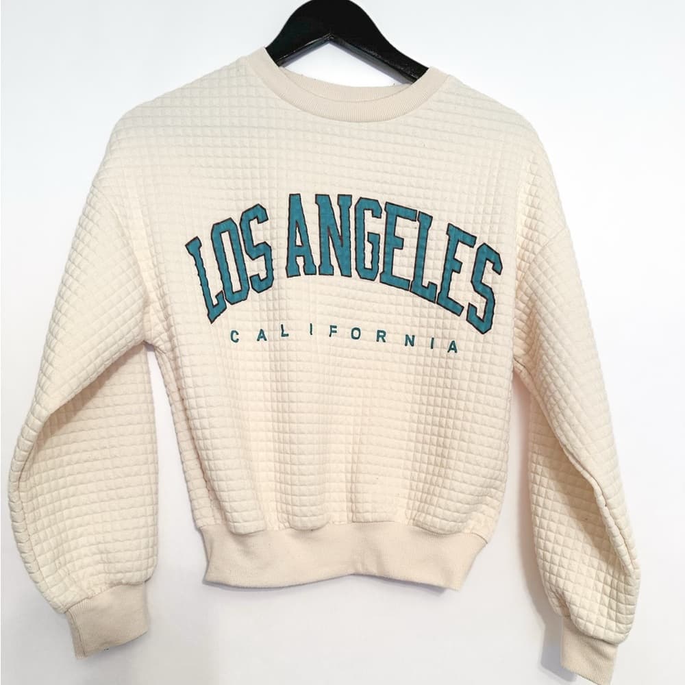 Los Angeles Classic Collegiate Waffle Knit Pullover Crop Sweatshirt X-Small - Thumbnail 4