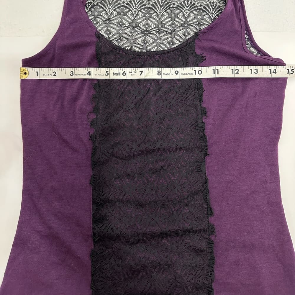 Aqua Blues Purple Tank with Black Lace Back and Sheer Panel Y2K Size Medium - Thumbnail 2
