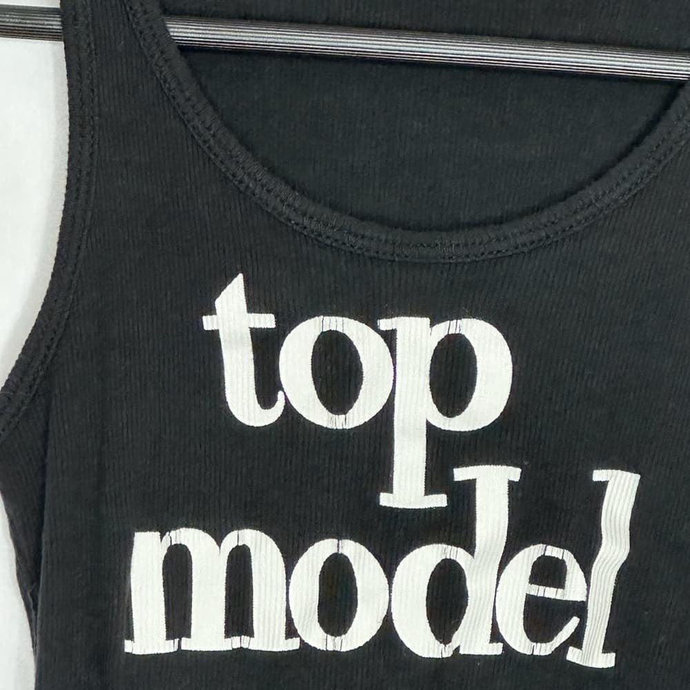 Hannah “Top Model” Black Ribbed Graphic Tank Y2K See Measurements (Likely XS) - Thumbnail 2