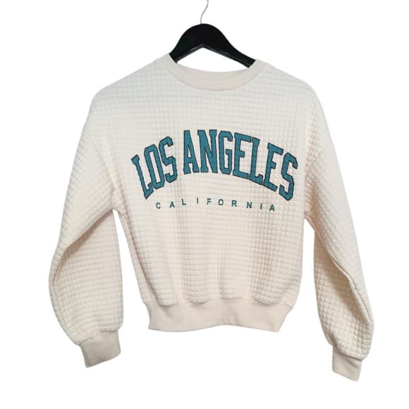 Los Angeles Classic Collegiate Waffle Knit Pullover Crop Sweatshirt X-Small - Thumbnail 10