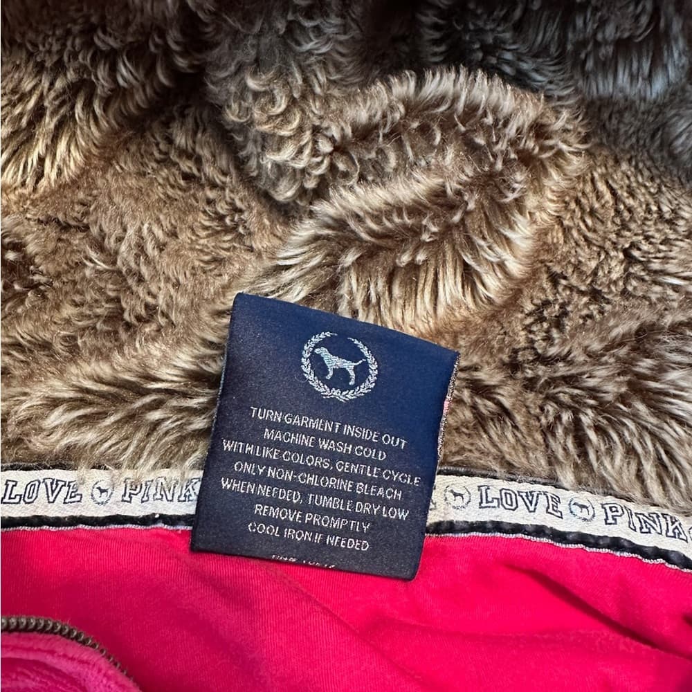 PINK Victorias Secret Fur Lined Hoodie Y2K Vintage Velour Zip Rhinestones Medium - Thumbnail 2