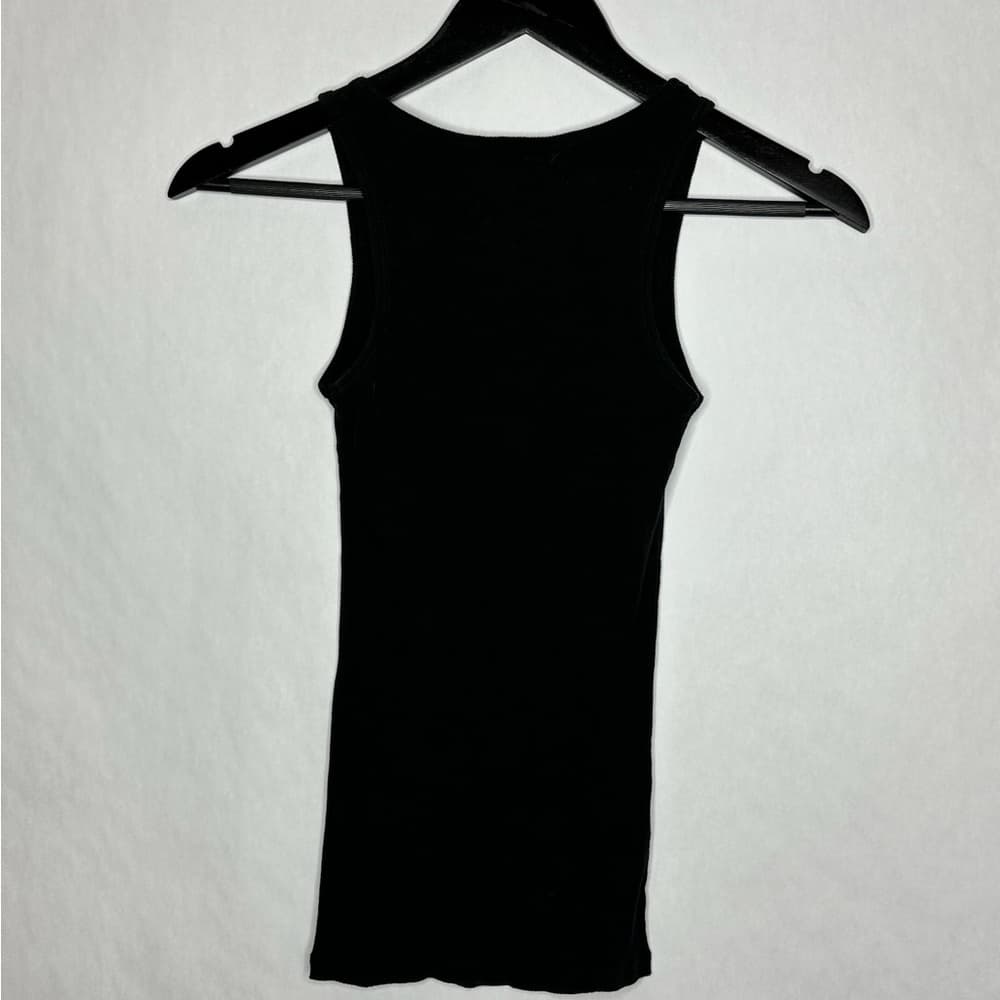 Hannah “Top Model” Black Ribbed Graphic Tank Y2K See Measurements (Likely XS) - Thumbnail 3