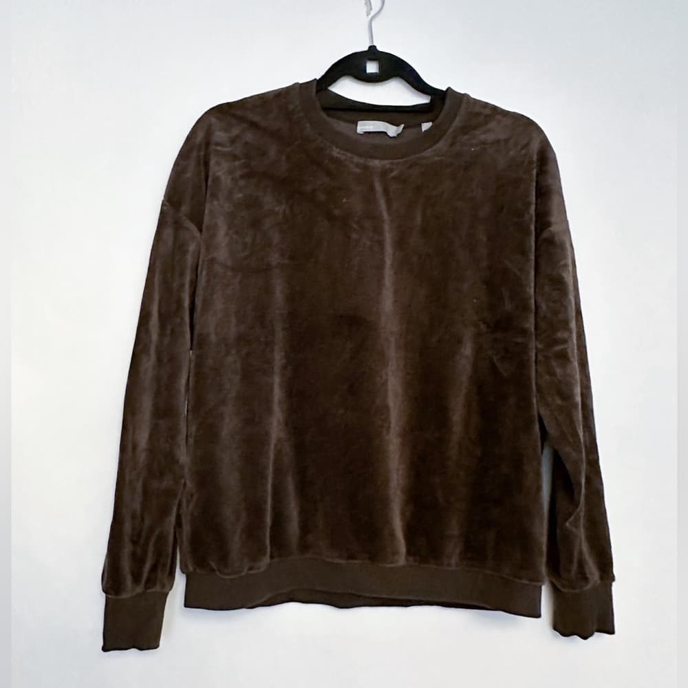 Vince Brown Velour Crewneck Pullover Longsleeve Sweatshirt X-Small Loungewear - Thumbnail 10