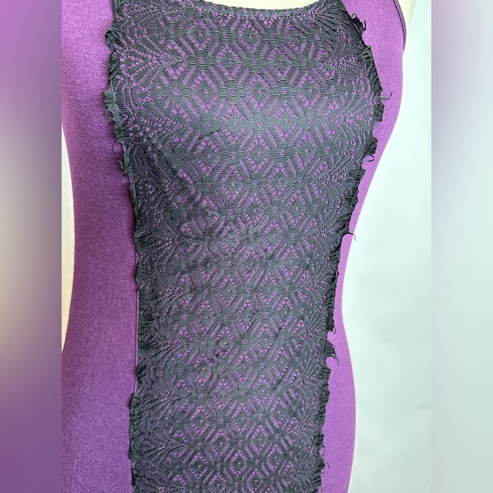 Aqua Blues Purple Tank with Black Lace Back and Sheer Panel Y2K Size Medium - Thumbnail 8
