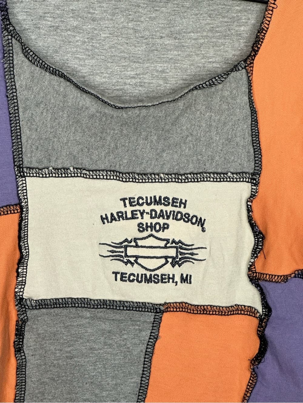 Custom/Reworked Harley-Davidson Tecumseh MI Y2K Patchwork Tank Top XS Bikercore - Thumbnail 2