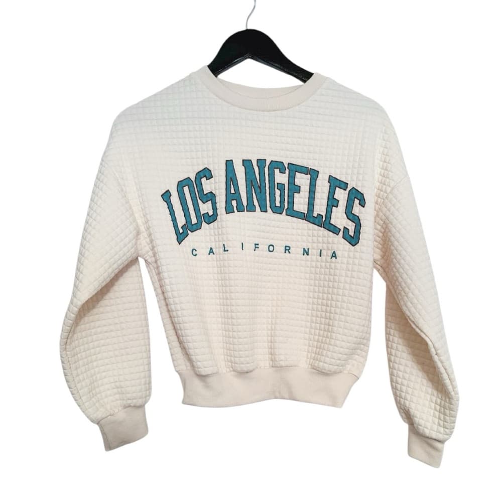 Los Angeles Classic Collegiate Waffle Knit Pullover Crop Sweatshirt X-Small - Thumbnail 9