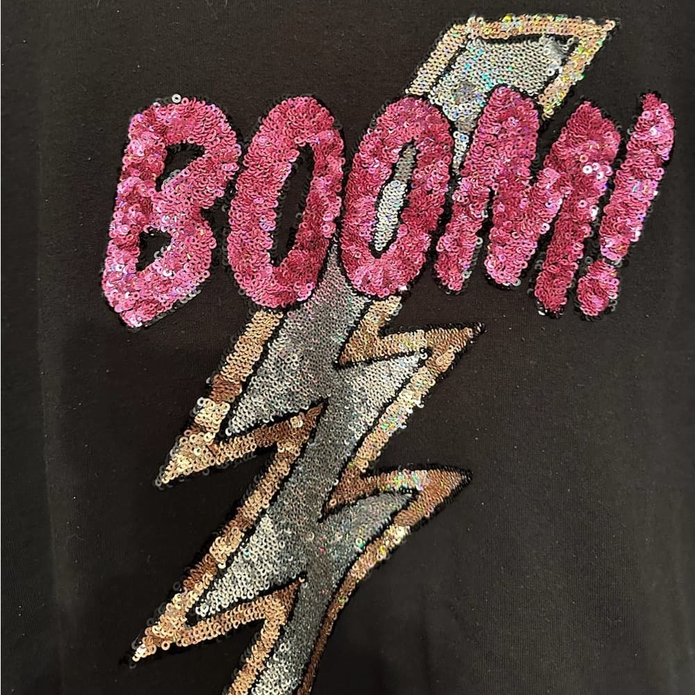 Victoria’s Secret PINK Sequin Boom Lightning Bolt Graphic Black Pullover Medium - Thumbnail 3