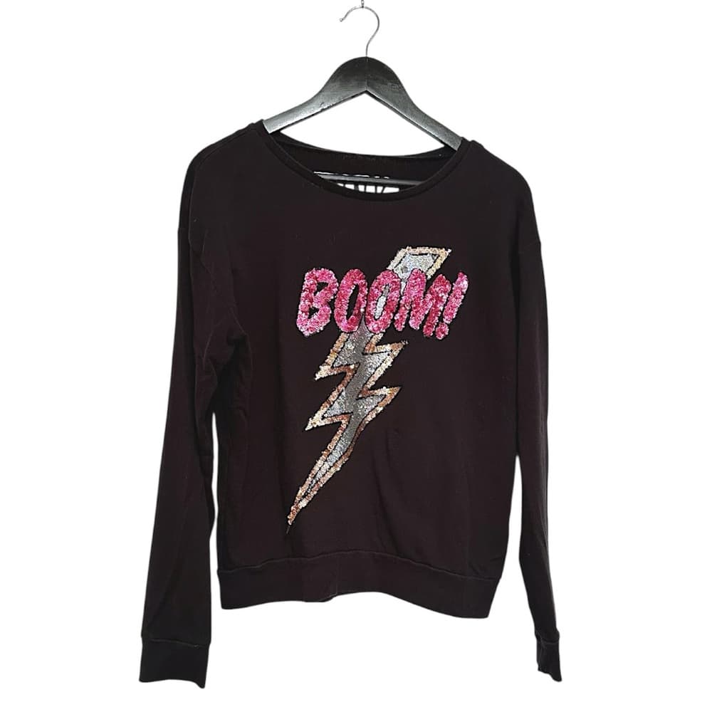 Victoria’s Secret PINK Sequin Boom Lightning Bolt Graphic Black Pullover Medium - Thumbnail 7