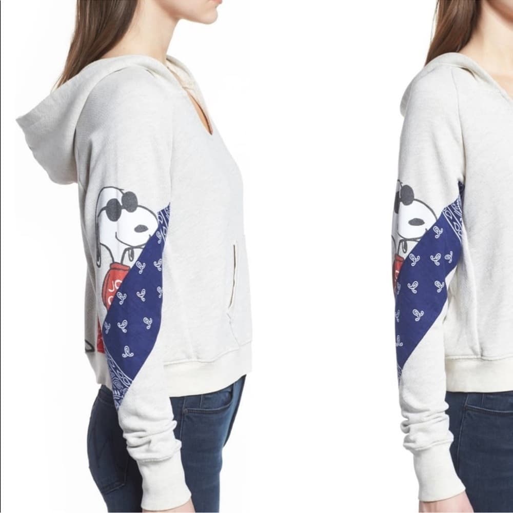 Daydreamer Snoopy Joe Cool Bandana Patchwork Crop Hoodie Heather Gray Size Small - Thumbnail 15