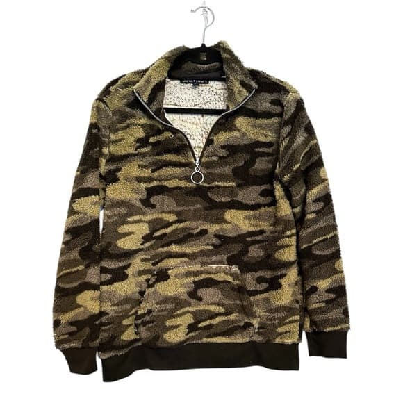 Derek Heart Camo Sherpa 1/4 Zip Up Pullover with Front Pocket- Size Large - Thumbnail 9