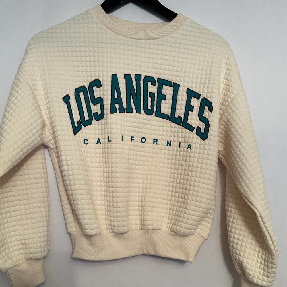 Los Angeles Classic Collegiate Waffle Knit Pullover Crop Sweatshirt X-Small - Thumbnail 8