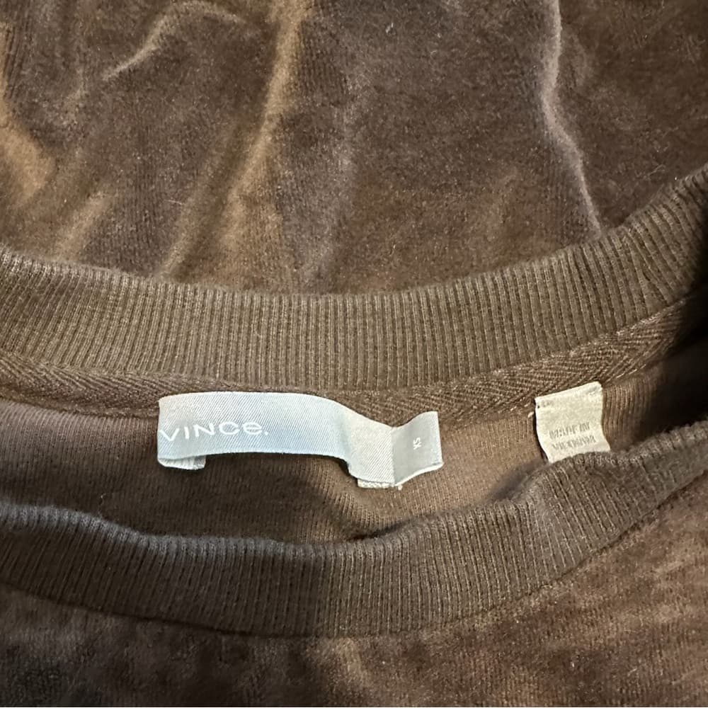Vince Brown Velour Crewneck Pullover Longsleeve Sweatshirt X-Small Loungewear - Thumbnail 9