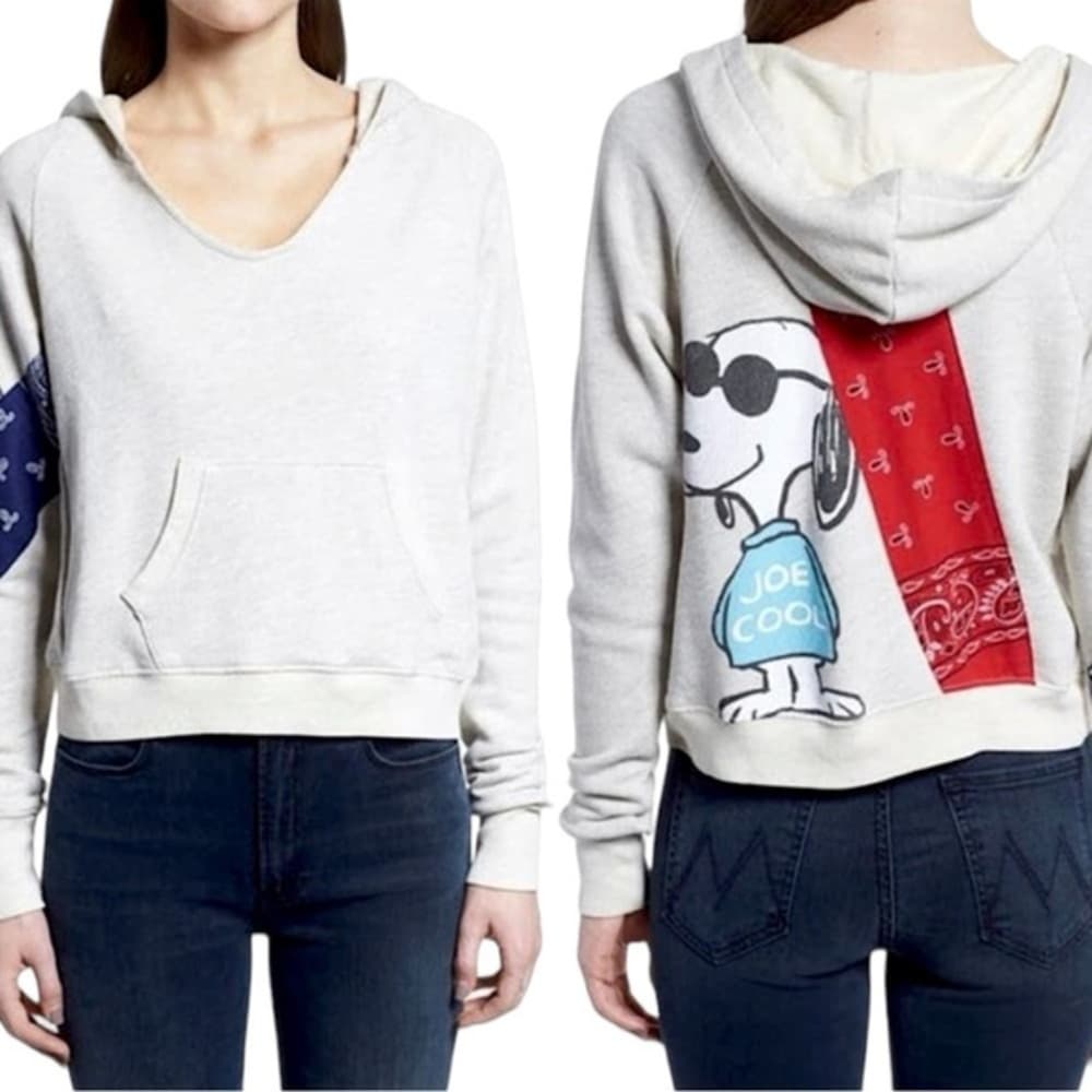 Daydreamer Snoopy Joe Cool Bandana Patchwork Crop Hoodie Heather Gray Size Small - Thumbnail 14