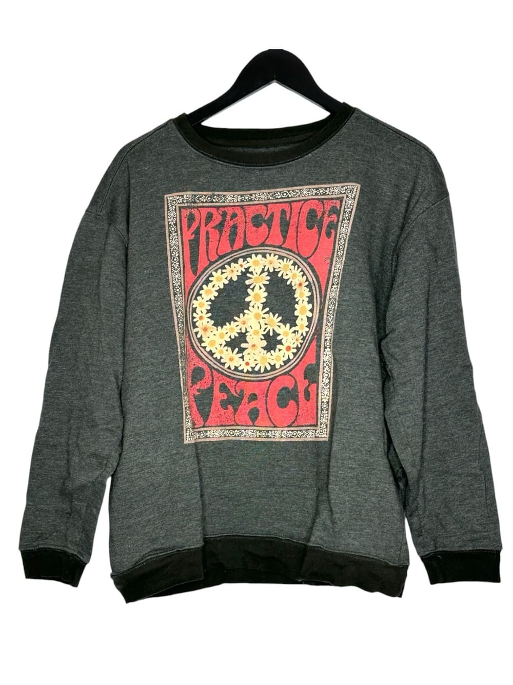 Natural Life Practice Peace Graphic Sweatshirt Gray Floral Peace Sign Medium - Thumbnail 6