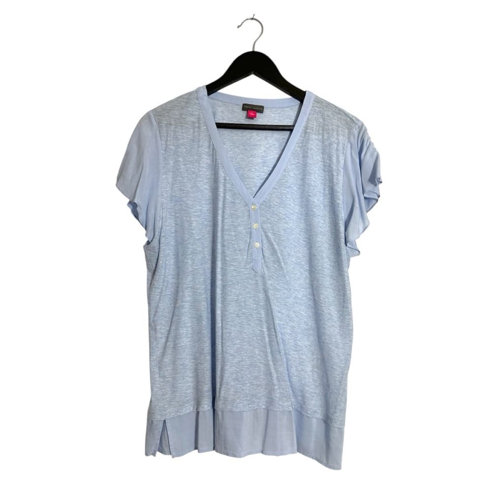 Vince Camuto Heathered Light Blue Layered Hem T-Shirt Blouse Buttoned Size Large - Thumbnail 7