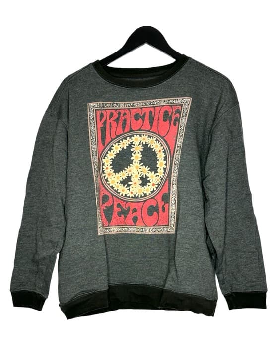 Natural Life Practice Peace Graphic Sweatshirt Gray Floral Peace Sign Medium - Thumbnail 7