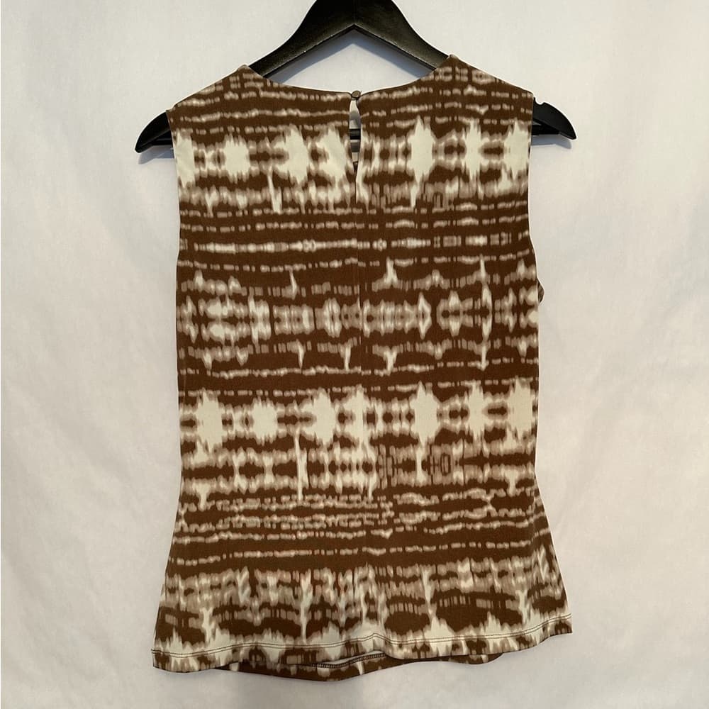 Calvin Klein Brown White Tie Dye Sleeveless Blouse Size Medium Business Casual - Thumbnail 2