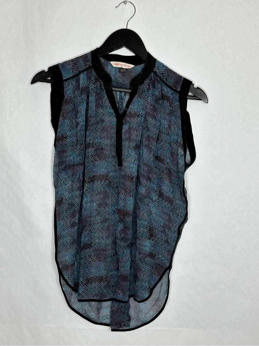 Rebecca Taylor Sheer Graphic Print Sleeveless Blouse Top Size 0 Quiet Luxury - Thumbnail 5