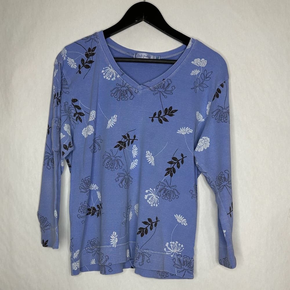 Fresh Produce Floral V Neck Long Sleeve Top XL Cottagecore Vintage Grannycore - Thumbnail 2