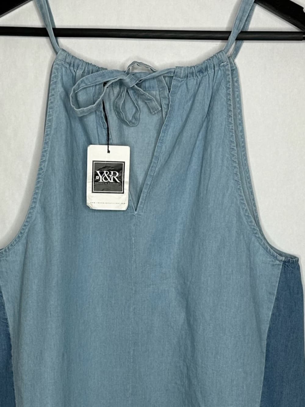 NWT Young & Reckless Y2K Denim Blue Colorblock Halter Tie Neck Top Indie Sleeze - Thumbnail 5
