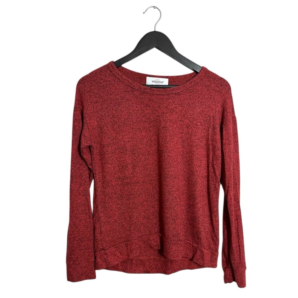 SoulCycle Heathered Hacci Long Sleeve Wide Neck Pullover Shirt Back Logo XS - Thumbnail 2