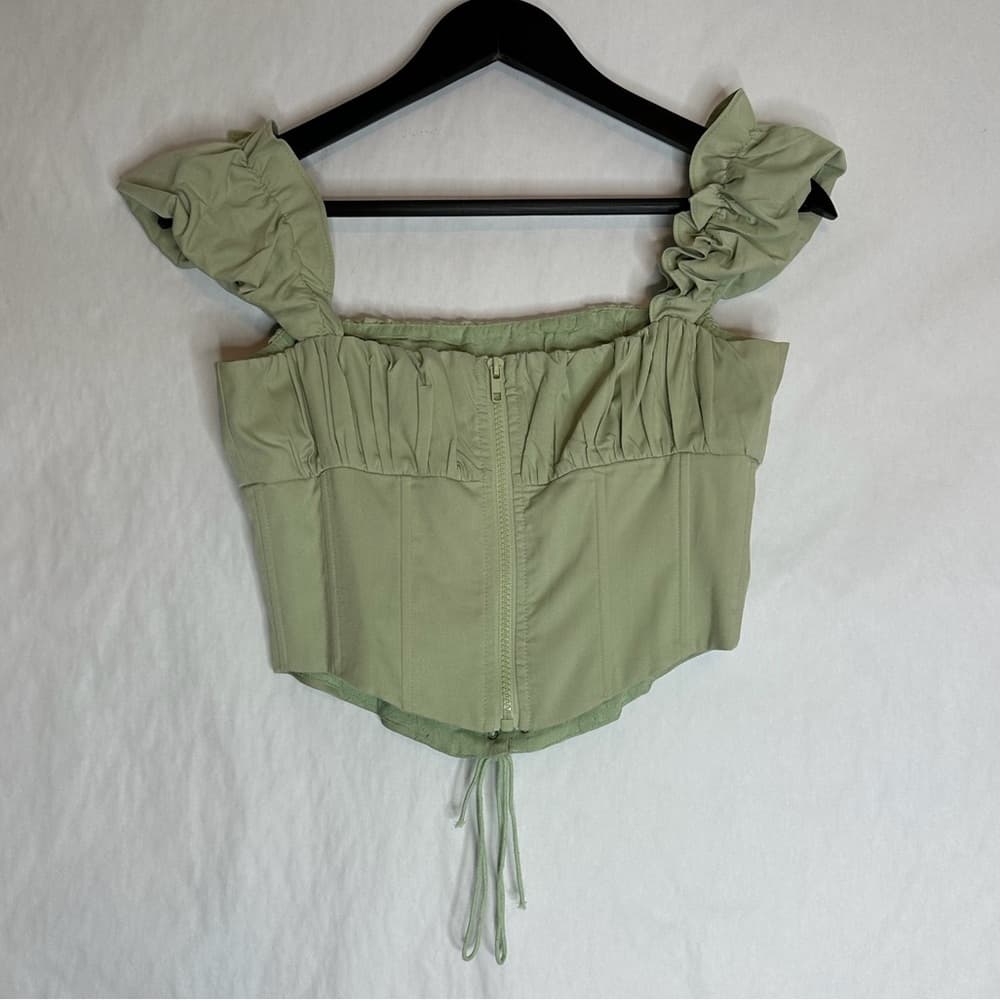 Princess Polly Harry Corset Off Shoulder Lace Up Top Green “Light Sage” US 4 - Thumbnail 7