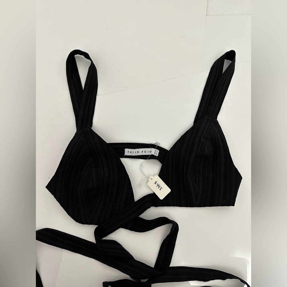NEW Third Form Black Ribbed Wrap Crop Top Tie Waist US 2 Luxury Resortwear - Thumbnail 7