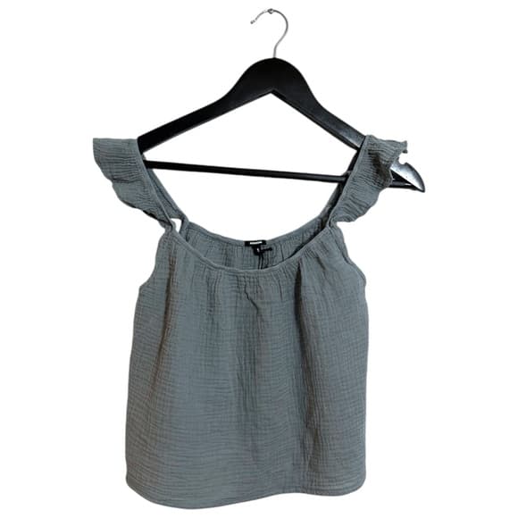 NWT Monrow Ruffle Tank Textured Gauze Tank Soft Sage Green Size Small Minimalist - Thumbnail 10