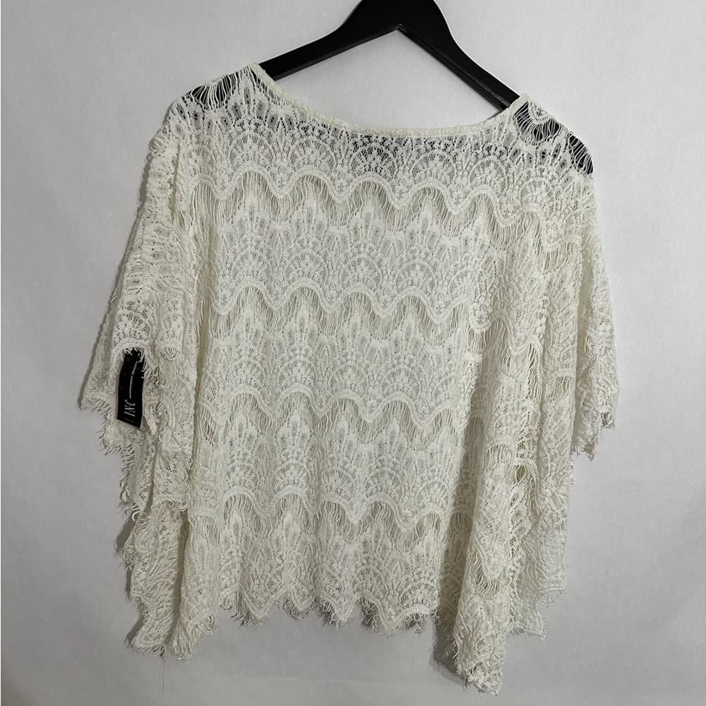 NWT INC International Concepts White Lace Fringe Boho Top Medium Festival Girly - Thumbnail 2