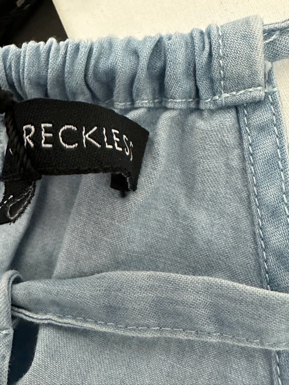 NWT Young & Reckless Y2K Denim Blue Colorblock Halter Tie Neck Top Indie Sleeze - Thumbnail 7