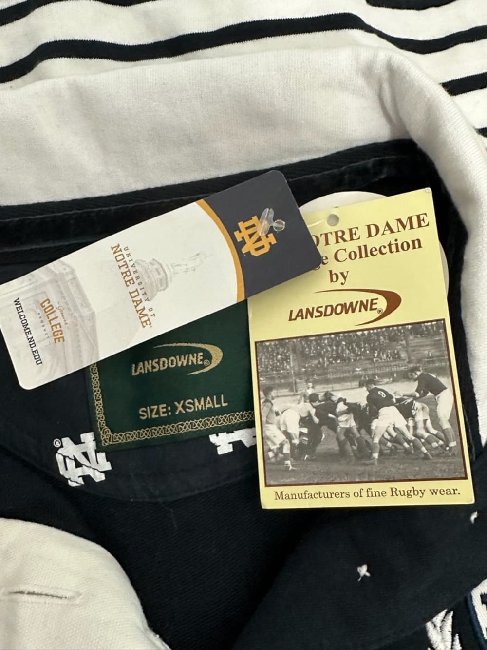 NWT Lansdowne Notre Dame Heritage Collection Rugby Stripe Polo Shirt XS Preppy - Thumbnail 7