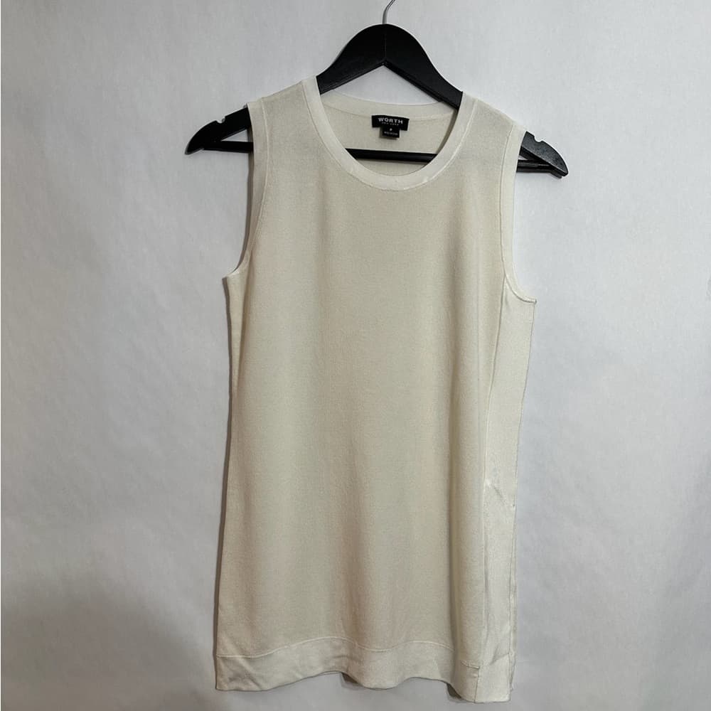 Worth New York Ivory Silk Blend Sleeveless Knit Top Size P Neutral Quiet Luxury - Thumbnail 2