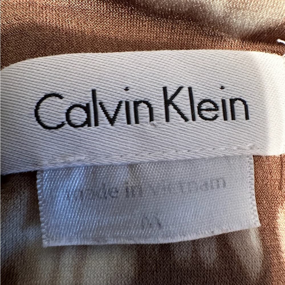 Calvin Klein Brown White Tie Dye Sleeveless Blouse Size Medium Business Casual - Thumbnail 3