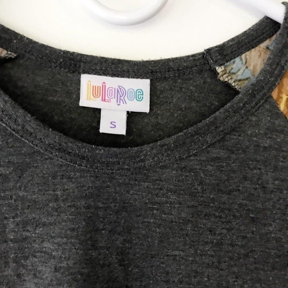 LuLaRoe Randy Raglan Floral Sleeve Baseball Tee Gray Mustard Roses Small (6-8) - Thumbnail 5