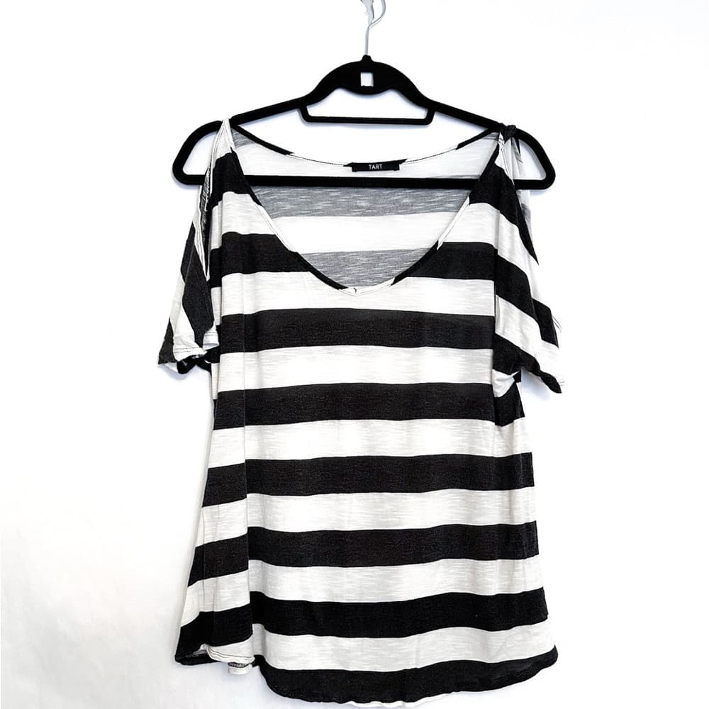 Tart Collections Cold Shoulder Black and White Flowy Top | See Measurements - Thumbnail 7