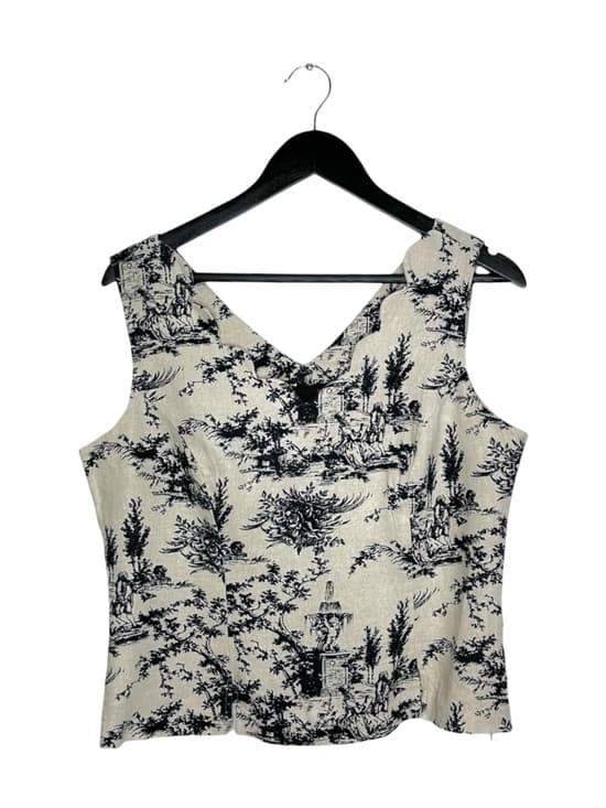 Scarlett Vintage Toile Print Linen Blend Sleeveless Crop Top Cottagecore 13/14 - Thumbnail 8