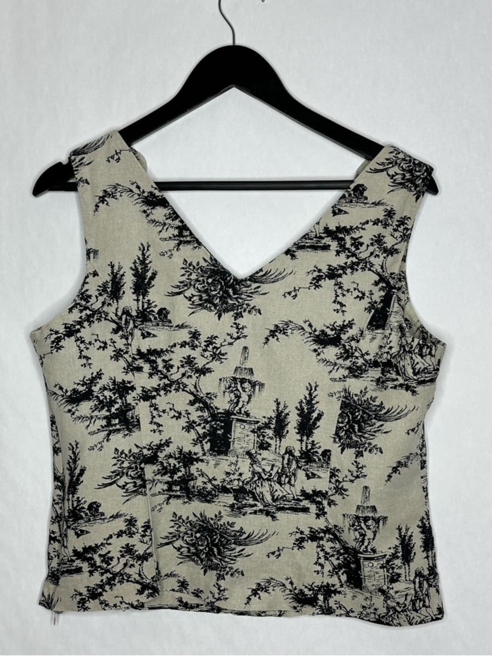 Scarlett Vintage Toile Print Linen Blend Sleeveless Crop Top Cottagecore 13/14 - Thumbnail 3