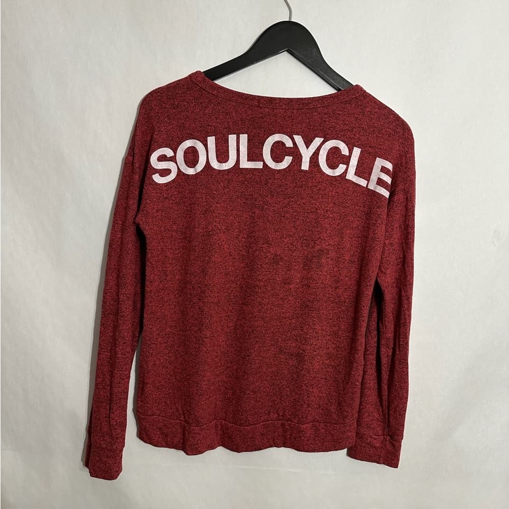 SoulCycle Heathered Hacci Long Sleeve Wide Neck Pullover Shirt Back Logo XS - Thumbnail 5