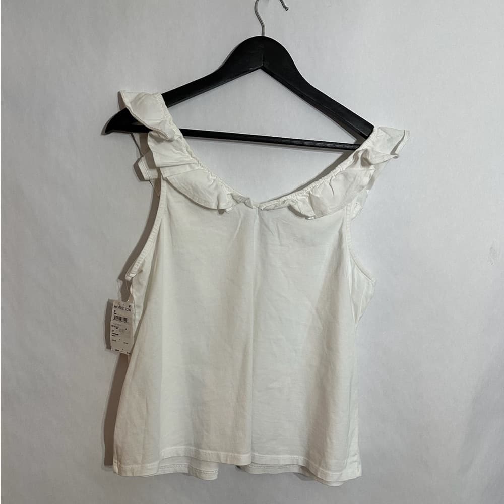 NWT Treasure & Bond White Ruffle Trim Sleeveless Top Size Medium - Thumbnail 3