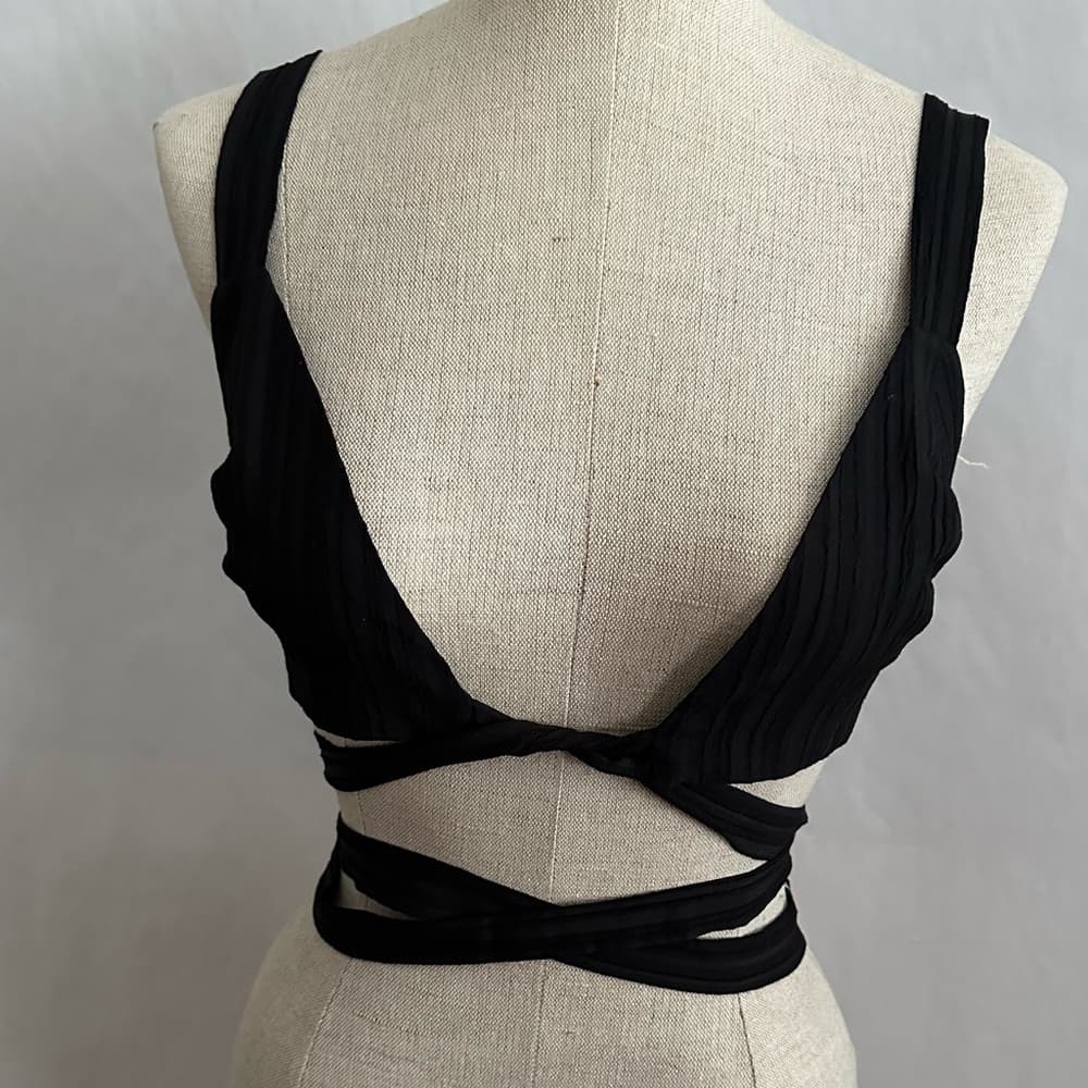 NEW Third Form Black Ribbed Wrap Crop Top Tie Waist US 2 Luxury Resortwear - Thumbnail 2