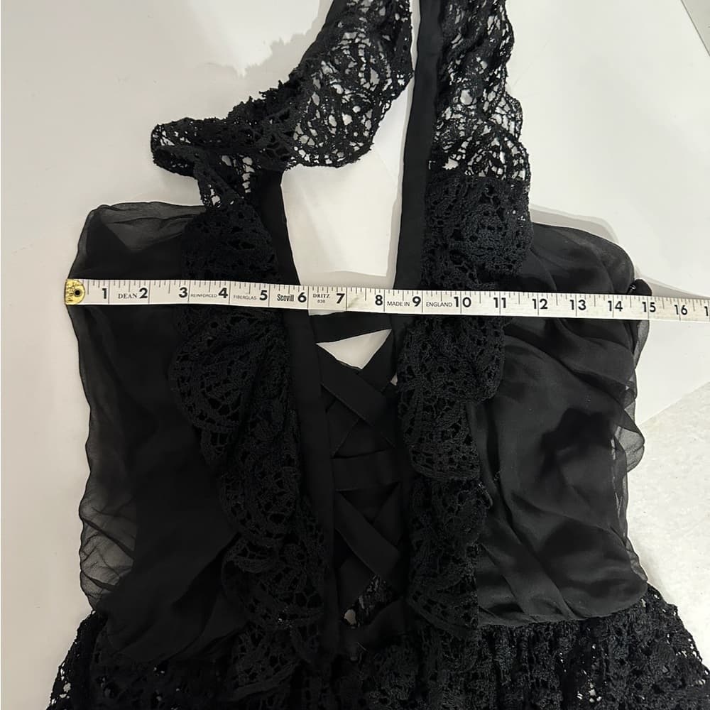 Black Lace Ruffle Halter Lace Up Top Fairy Goth Romantic See Measurement Like XS - Thumbnail 7