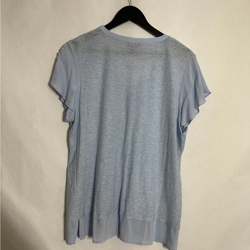 Vince Camuto Heathered Light Blue Layered Hem T-Shirt Blouse Buttoned Size Large - Thumbnail 3